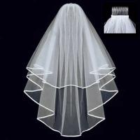 Vela De Boda Suave Con Borde De Cinta Tulle De Poliéster Accesorios De Matrimonio Para Mujeres Estilo De Borde De Cinta Doble Capa - details 2