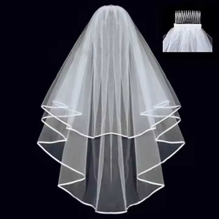 Vela De Boda Suave Con Borde De Cinta Tulle De Poliéster Accesorios De Matrimonio Para Mujeres Estilo De Borde De Cinta Doble Capa - 1