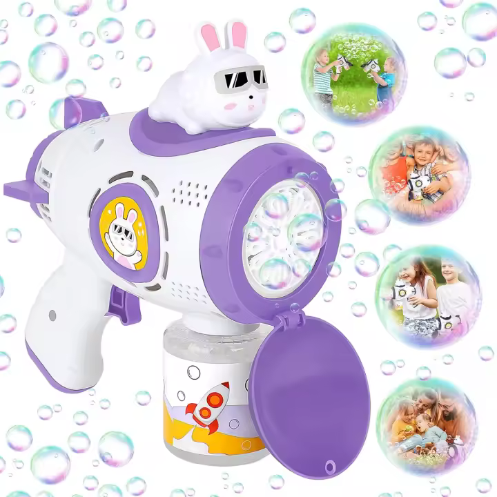 Pistola de Burbujas para Niños, Máquina de Pompas, Pistola Pompas Jabón 10000 +Burbujas/Min con Solución, Portátil Bubble Machine con Luz para Fiesta al Aire Libre Boda Piscina Verano Adultos - 1