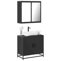 vidaXL Set de muebles baño 2 pzas madera contrachapada en color Roble ahumado/Negro/Marrón roble y más | almacenamiento funcional diseño moderno para baño dormitorio sala - details 1