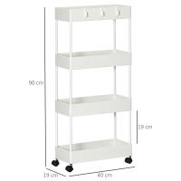 HOMCOM Carrito Auxiliar con Ruedas Carrito de Almacenamiento con 4 Cestas y 4 Ganchos Extraíbles para Cocina Baño Salón 40x19x90 cm Blanco - details 2