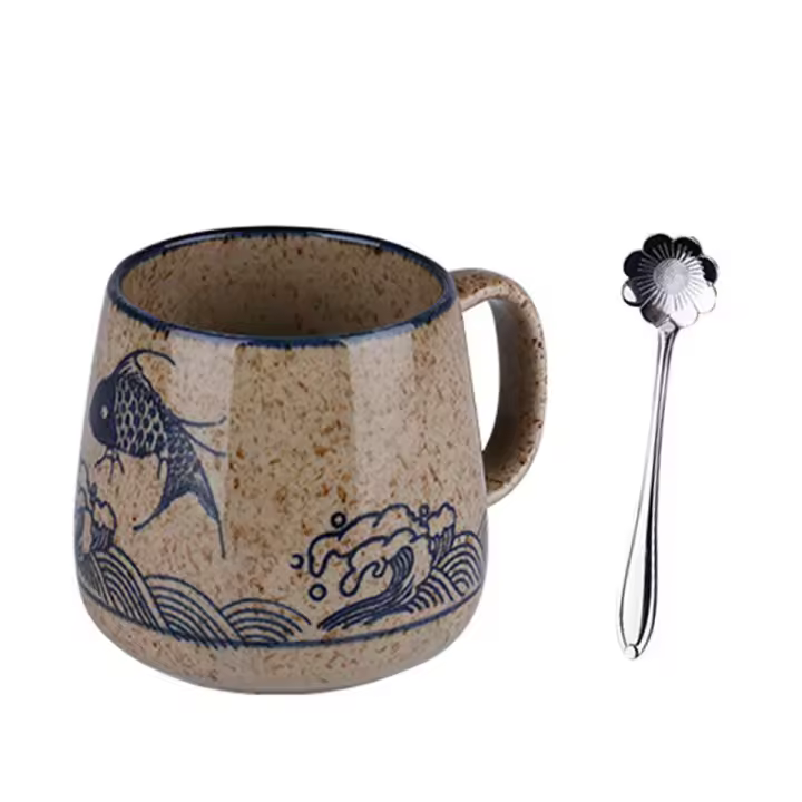 Taza de café de cerámica con mango de cuchara mate para café, té y cacao - 1