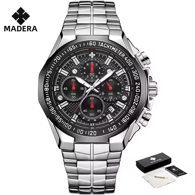 Reloj De Pulsera De Lujo Para Hombre WWOOR 2024 Marca Top Cronógrafo Dorado Grande Reloj De Pulsera De Acero Inoxidable Resistente Al Agua Y Al Choque Con Manos Luminosas Y Marcadores Arábigos - 1
