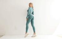 Conjunto De Yoga Para Mujer Ropa Deportiva De Gimnasio Con Top De Manga Larga Y Leggings De Cintura Alta Fitness Sports - details 6