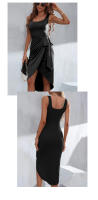 Vestido Elegante Para Oficina Para Mujer En Blanco Con Encaje Vestido De Verano Primavera Con Hombros Descubiertos Cuello Cuadrado Asa Y Abertura Midi - details 3