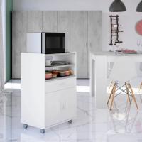 Meimon Mueble microondas TIDY 1 cajón, 2 puertas y bandeja extraíble, melaminado E1 (15 mm), cantos PVC/melamínicos, ruedas ABS, guías y bisagras metálicas, 92x59x40 cm, carga máx. 25 kg, cajón MDF blanco 10x53x35 cm - details 0