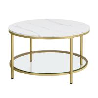 Mesa de centro redonda con estilo moderno, imitación de mármol y estante de vidrio templado, fácil montaje, ideal para salón, color blanco o negro - details 8