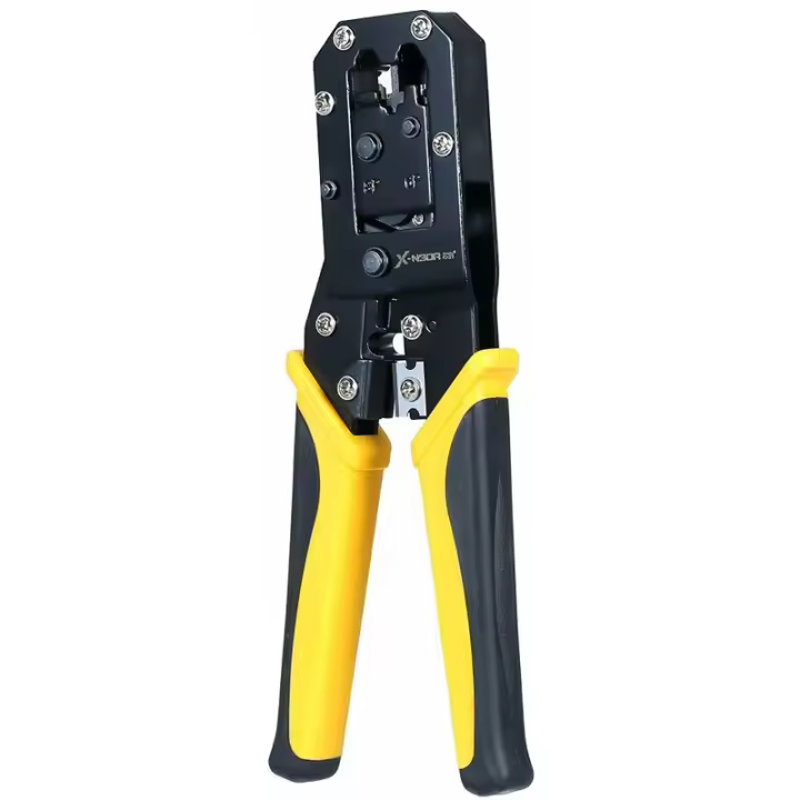 DL381068 Multifuncional 6P / 8P Crimpadora de cable de red Crystal Head Network Phone Crimping Alicates Material de acero de alto carbono Diseño de resorte de trinquete de ahorro de energía Mango de goma antideslizante - 1