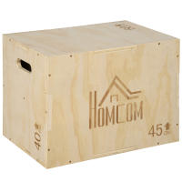 HOMCOM Caja Pliométrica de Madera 3 en 1 Caja de Salto con 2 Mango Hueco Entrenamiento de Fuerza en Casa Oficina Gimnasia CrossFit Carga 120 kg Madera Natural - details 0