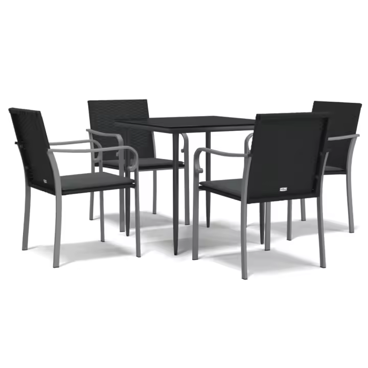 vidaXL Juego comedor jardín 5 piezas y cojines ratán sintético y acero - 1