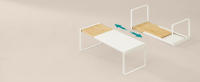 SONGMICS HOME Especiero, Extensible, Organizador de Cocina, Estante de Cocina, Organizador de Armario, Estante Pequeño, Apilable, Zapatero, Bambú Claro y Blanco Crema - details 1