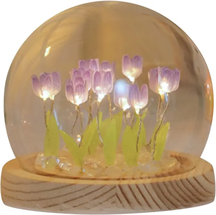 Paquete de material de luz nocturna de tulipán DIY, luz ambiental de tulipán romántica, luz de flor de simulación para regalos de amantes, púrpura (10*12 cm) - 1