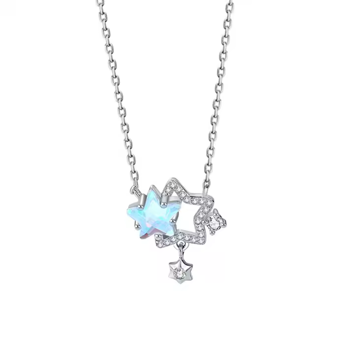 Collar De Estrella Doble Con Diamantes Huecos Para Mujer Diseño De Cadena Para El Collar Bone Regalo De Fiesta De San Valentín Joyería De Moda - 1