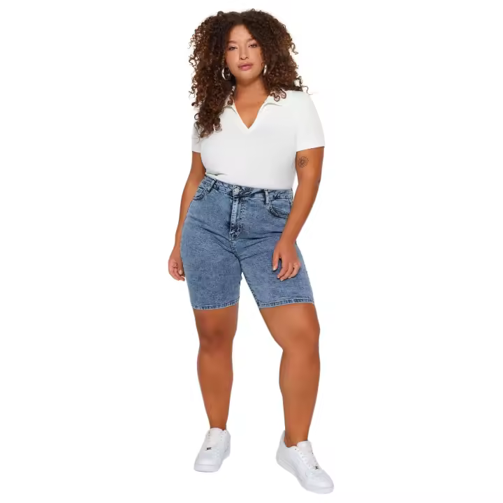 Trendyol Dark Blue High Waist Flexible Skinny Shorts & Bermuda Tbbss22Ap0004 - 1