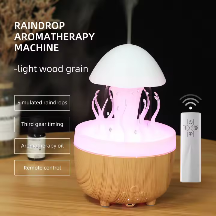 Humidificador de aromaterapia pequeño con forma de bola de cielo estrellado USB, 130 ml, con forma de luna hueca y grano de madera - 1
