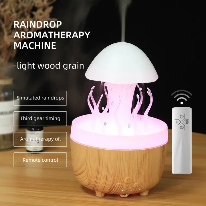 Nuevo humidificador rotatorio de lluvia de medusas con luces de colores, atomización ultrasónica, humidificación por gotas de lluvia, máquina de aromaterapia con forma de nube y seta. - 1