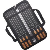 Kit De 10 PCS Brochetas De Acero Inoxidable Con Mango De Madera Para Barbacoa Asadores Y Campaña Funda De Almacenamiento Exterior - details 0