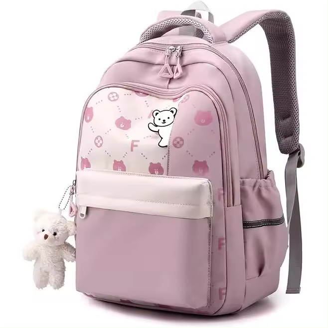 Mochila escolar para niñas y niños de 7 a 14 años - Mochila escolar de nailon para niñas - Mochila de viaje informal para niños, 28 x 20 x 42 cm - Rosa - 1