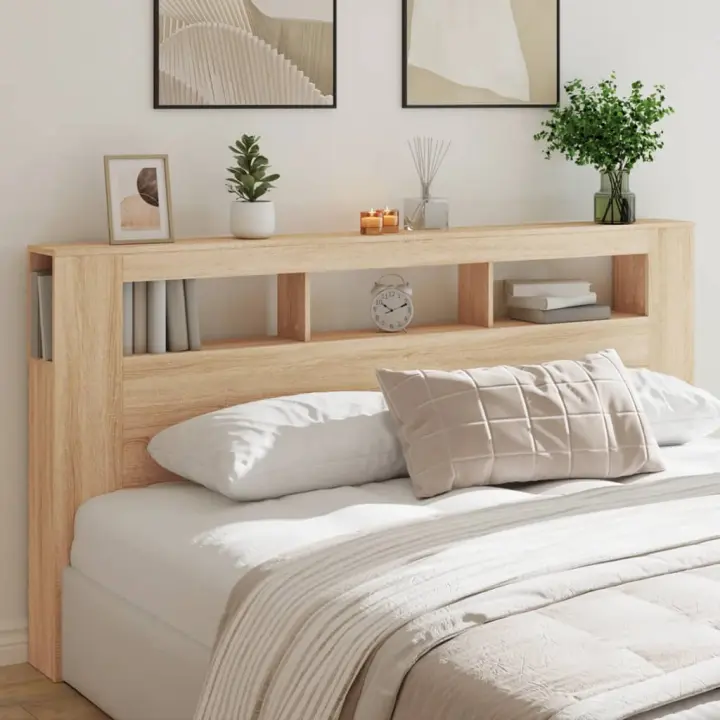 vidaXL Cabecero LED madera ingeniería roble Sonoma 200x18,5x103,5 cm - 1