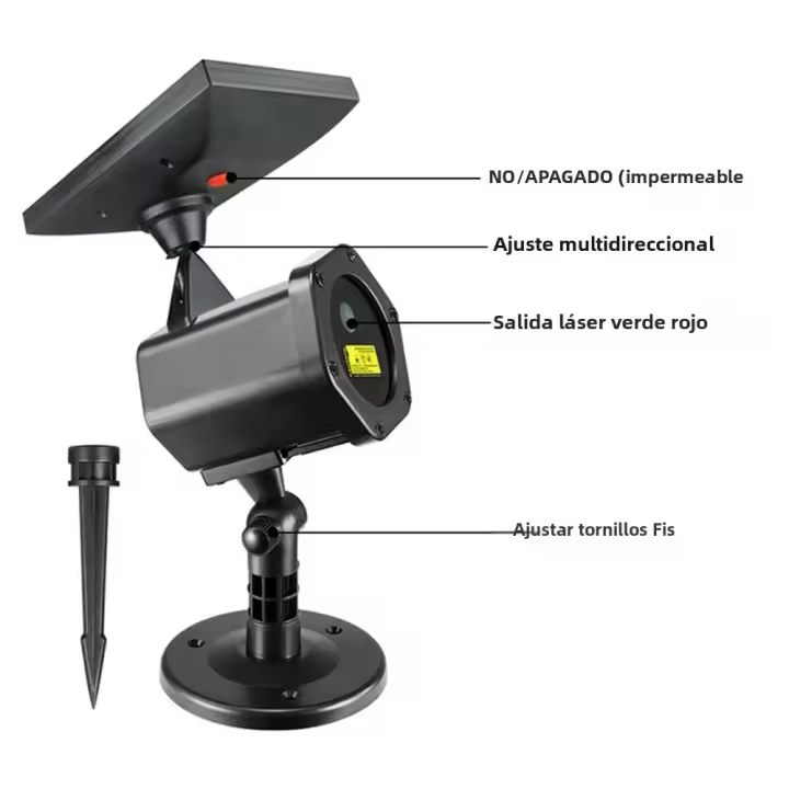 Proyector De Láser LED Inteligente Con Sensor De Movimiento Y Luz Solar Para Exterior Decoración De Jardín Rotativo 360° Impermeable IP65 - 1