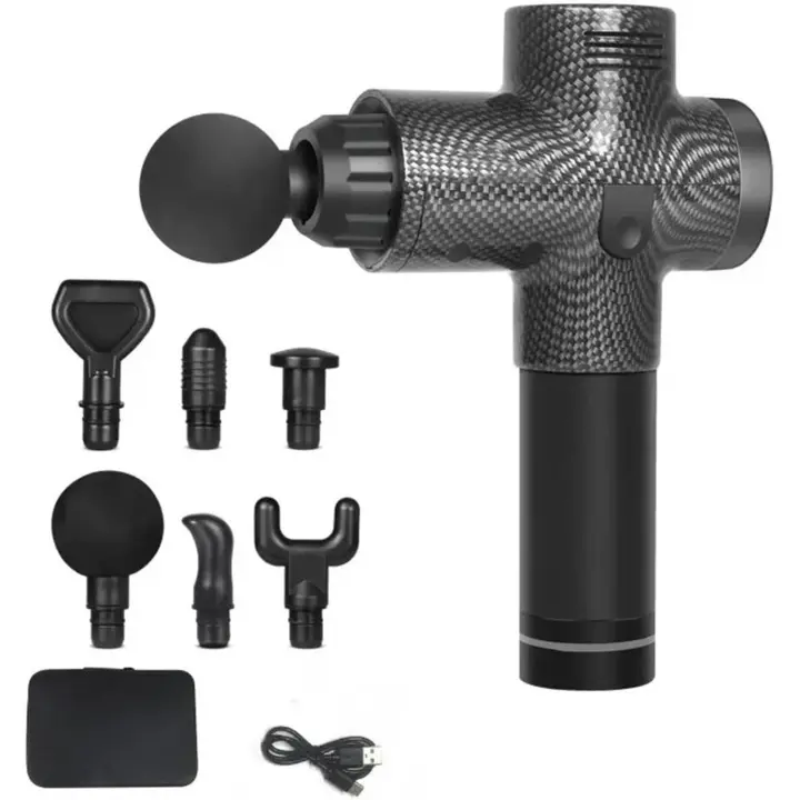 Pistola de masaje con Pantalla LCD, masaje de Música profundos, masaje corporal, Cuello, ejercicio, relajación, 12 V, 30, masaje Profesional (Fiber De Carbon) - 1