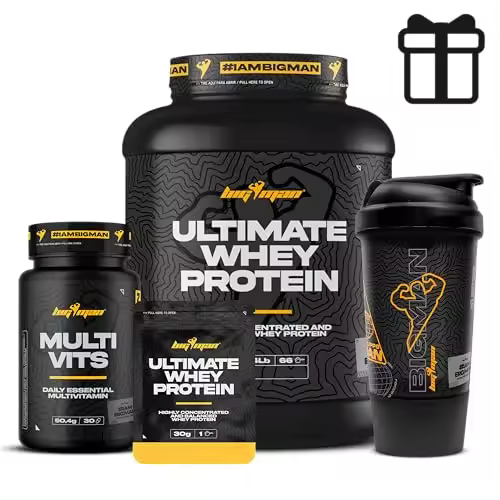 BigMan  Pack Ultimate Whey Protein 2 kg + MULTI VITS Perlas 30 caps + SHAKER PRO  Aumenta el crecimiento muscular  Entrenamientos intensos  Máxima asimilació (2 KILOS SHAKER PRO, Fresa Platano) - 1