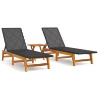 vidaXL Tumbonas 2 uds ratán y madera maciza acacia y Modelos de 2x sun lounger +table, Tumbona, Tumbona + Mesa Sillas de Exterior Ideal para jardín, playa, piscina, terraza Tumbona Piscina Tumbonas Playa Tumbonas Jardín Exterior - details 1