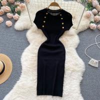 Vestido De Punto Para Mujer Con Cuello Redondo Y Manga Corta Ajustado Y Elegante Vestido De Verano Coreano De Calle Chic Vestido Corto De Dama - details 17