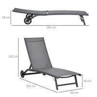 Outsunny Juego de 2 Tumbonas Reclinables de Jardín Sillas de Aluminio para Exteriores con Respaldo Ajustable de 5 Niveles y Ruedas para Playa Piscina 165x66x102 cm - details 2