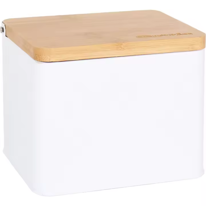 QUTTIN - SALERO METAL CON TAPA BAMBÚ 14X11X11CM  - Salero Metal para Sazonar con Estilo - Salero Metal de Diseño Moderno y Duradero - Salero Metal para Cocina y Mesa - Salero Metal Fácil de Limpiar y Rellenar - 1