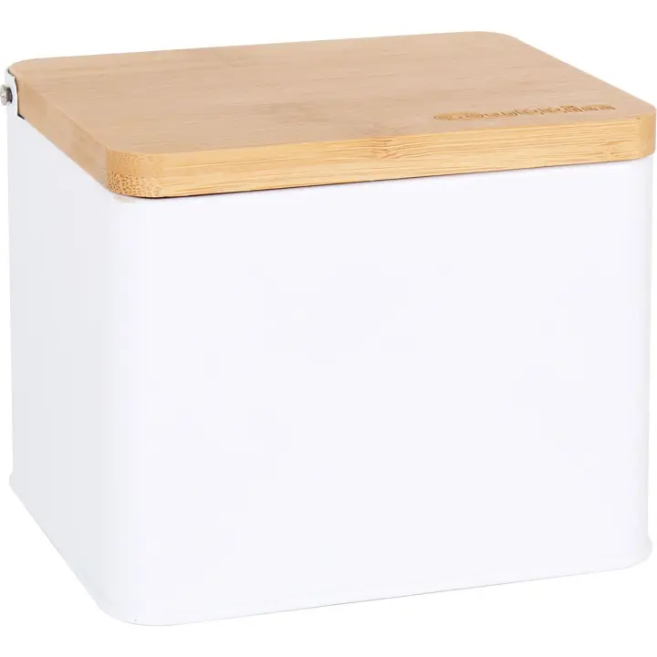 QUTTIN - SALERO METAL CON TAPA BAMBÚ 14X11X11CM  - Salero Metal para Sazonar con Estilo - Salero Metal de Diseño Moderno y Duradero - Salero Metal para Cocina y Mesa - Salero Metal Fácil de Limpiar y Rellenar - 1