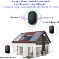 Timbre inalámbrico, 4 botones Y 1 receptor, Agua Resistant, Con enchufe de pared, función de Memoria ante fallos de Alimentación, Luz LED intermitente, amplio éxito, color Negro - details 1