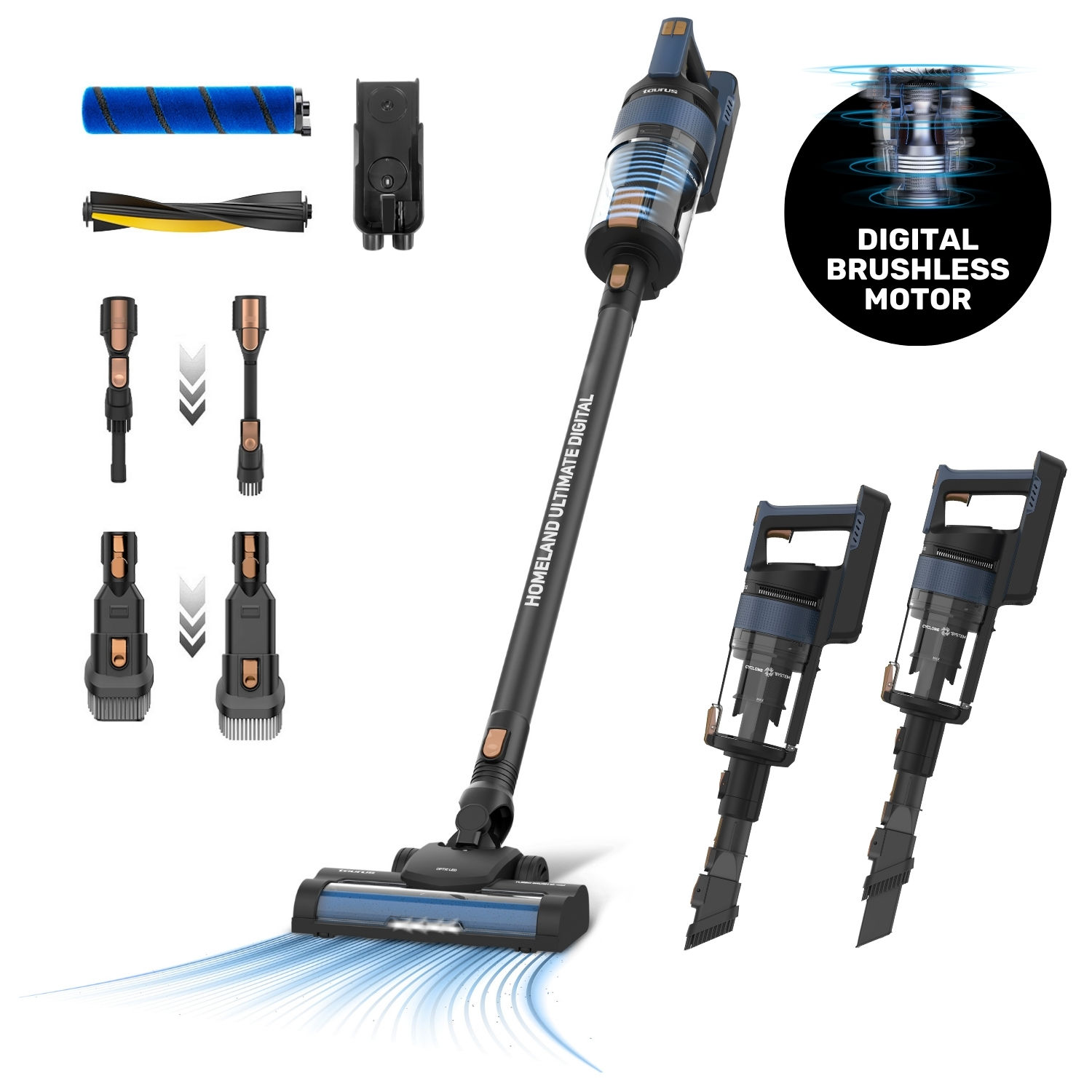Taurus - Homeland Ultimate  - Aspirador vertical sin cable  Accesorios Cepillos intercambiables   Baterías  Carga rápida   2 velocidades   Ligero  LED display  29.6V