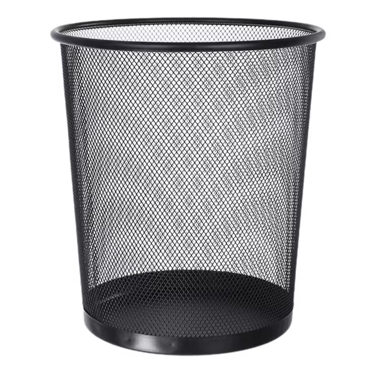 CABLEPELADO Papelera Malla Metalica, Cesto basura redondo metálico, Papelera Reciclaje, Cubo de Basura, Papelera Escritorio, Papelera Baño, 27 cm alto x 23.5 cm diámetro, 12 Litros (Negro) - 1