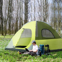 Outsunny Tienda de Campaña Familiar 3 Personas Tienda de Camping UPF 30+ Impermeable hasta 1500 mm con Doble Capa Bolsillos y Bolsa de Transporte 300x300x185 cm Gris y Amarillo - details 1