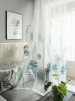 Cortina De Tela Gauze Para Dormitorio 1PC Estilo Nórdico Con Hojas De Plátano Exquisitas Para Sala De Estar Translúcida Y Sombreadora - details 2