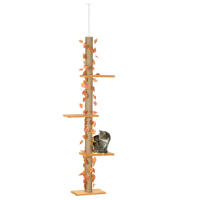 Pawhut Árbol para Gatos de Suelo a Techo de 202-242 cm Torre para Gatos con 3 Plataformas Postes Rascadores Altura Ajustable y Decoración de Hoja de Arce Naranja - details 0