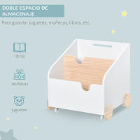 HOMCOM Caja de Almacenamiento de Madera para Juguetes 2 Secciones con Ruedas Asa Librería Infantil con Ruedas para Habitación de Niños 40x43x43 cm Blanco y Natural - details 4