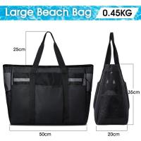 Bolsa de Playa extragrande con Cremallera, Malla, Gran capacidad, múltiples bolsos, color Negro - details 1