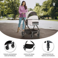 Asalvo Silla de Paseo Trío Rodas - Cochecito Asalvo Trio Rodas Negro – Sistema 3 en 1 con Capazo, Silla de Paseo y Grupo 0+, Chasis Resistente, Reclinable y Plegado Compacto para Bebés desde el Nacimiento hasta 22 kg - details 0