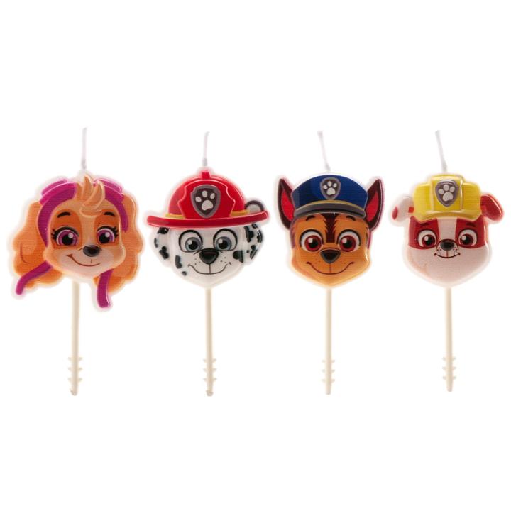 dekora - Velas de Cumpleaños Patrulla Canina, 4 Unidades – Velas Infantiles con Palillo para Tartas – Licencia Oficial Paw Patrol