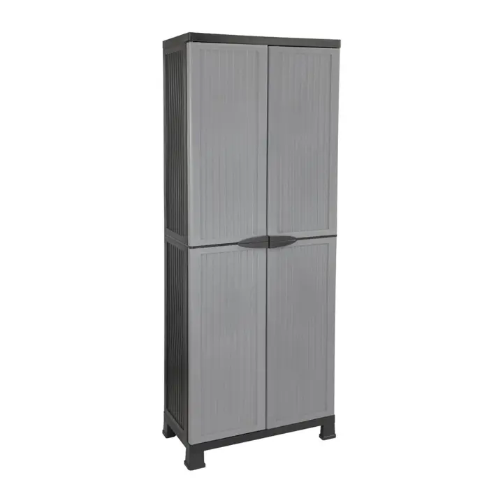 ORION91 - Armario de Resina Alto Almacenaje, Uso Exterior e Interior, Jardín y Terraza, 3 Baldas, 2 Puertas, 70kg Carga Máxima, Dimensiones 39x68x171cm (largo x ancho x alto), Color Gris o Negro - 1