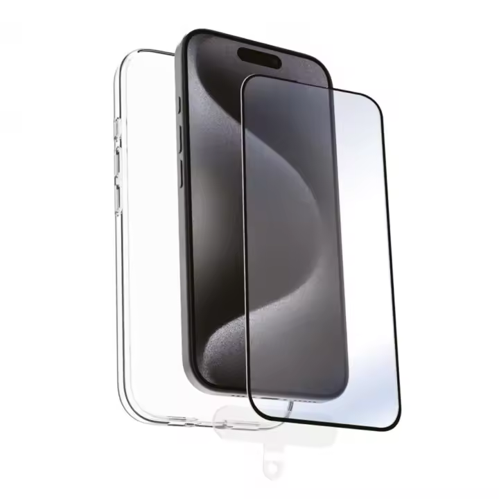 Funda Muvit Reciclada para Apple iPhone 16 Pro Max Transparente + Protector de Vidrio Templado Marco Negro - 1
