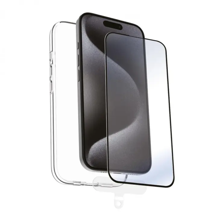 Funda Muvit Reciclada para Apple iPhone 16 Pro Max Transparente + Protector de Vidrio Templado Marco Negro - 1