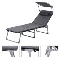 Tumbona Plegable con Colchón de 3 cm y Parasol, Respaldo Inclinable, Ideal para Jardín, Piscina y Terraza, Gris Oscuro, Capacidad 150 kg, 193x53x29,5 cm - details 3