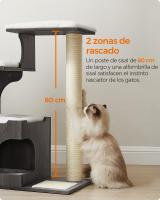 Rascador para gatos vintage de 88 cm con cueva y 3 camas, árbol de mdf con chapa de madera, poste de sisal y piel de imitación lavable - details 11