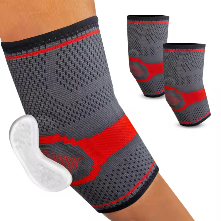 Codera para hombre y mujer, paquete de 2, con almohadilla de silicona para masaje y tejido de compresión 3D transpirable. Para tendones y codo de tenista. Ideal para pádel y gimnasio. - 1