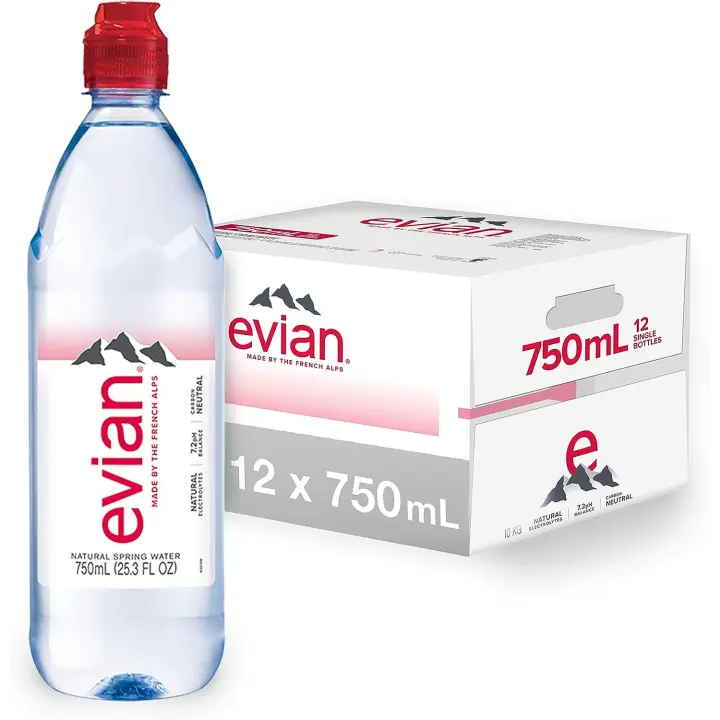EVIAN Natural Agua Mineral Water Sports botella 75cl (paquete de 12) - 1