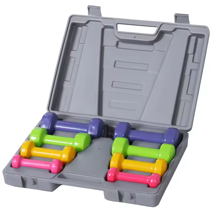 HOMCOM Juego de 8 Mancuernas 4 Pares de 0.5kg 1 kg 1.5 kg 2kg Caja Exterior para Gimnasio Ejercicios Entrenamiento en Casa Metal 41x30x8 cm Multicolor - 1
