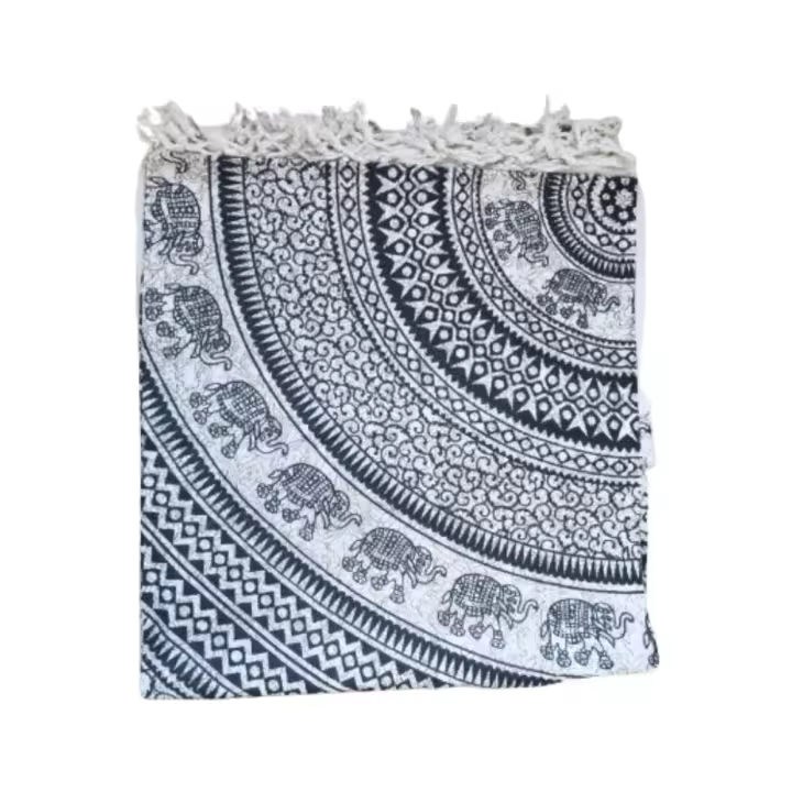 Toalla de playa, Pareo, XXL, Cubre Sofá, Cubre Cama, 100% Algodón, 210 x 240 cm, suave, Estampado Elefantes, Color Negro y Blanco, Kiglam - 1